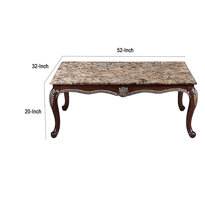 Liana Marble Coffee Table- Cherry Brown Pine Wood- Rectangular 52 Inch