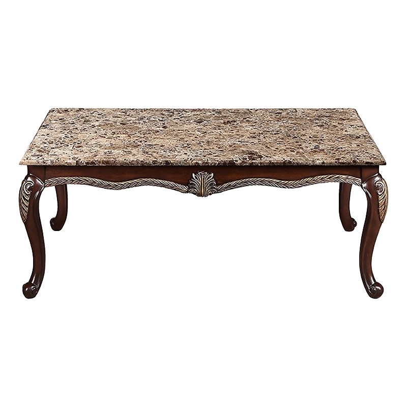 Liana Marble Coffee Table- Cherry Brown Pine Wood- Rectangular 52 Inch