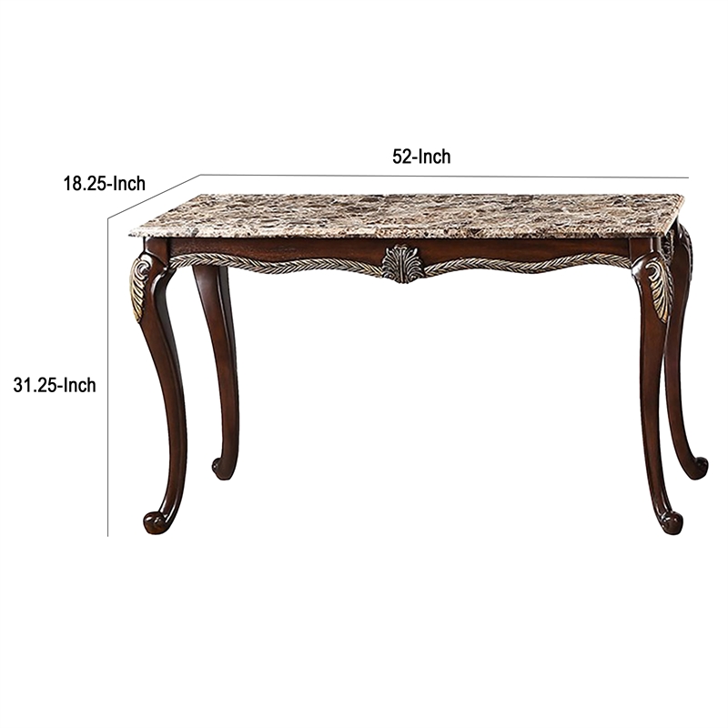 Liana Marble Console Table- Cherry Brown Pine Wood- Rectangular 52 Inch