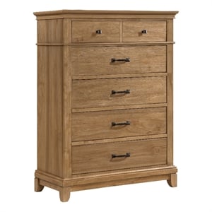 Seny Tall Dresser Chest- Natural Honey Brown Rubberwood- 5 Drawers