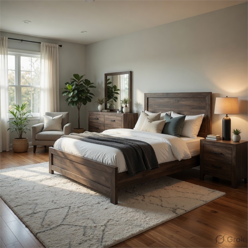 King Size Bedroom Set- Brown- Panel Design- 2-Piece Set with Bed and Nightstand