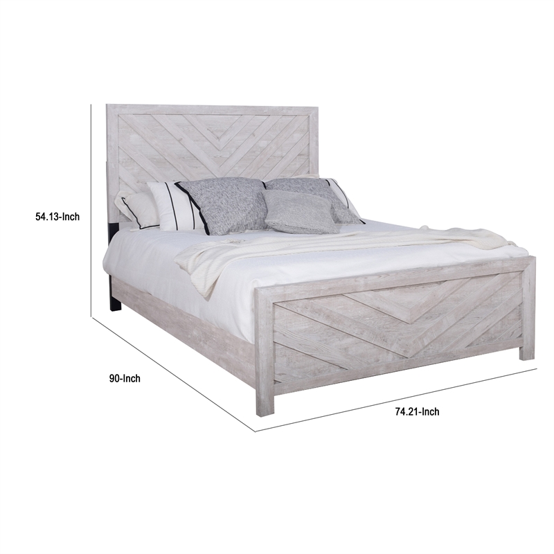 Bisca Cali King Bed with Chevron Patterned Design- Driftwood Gray Finish