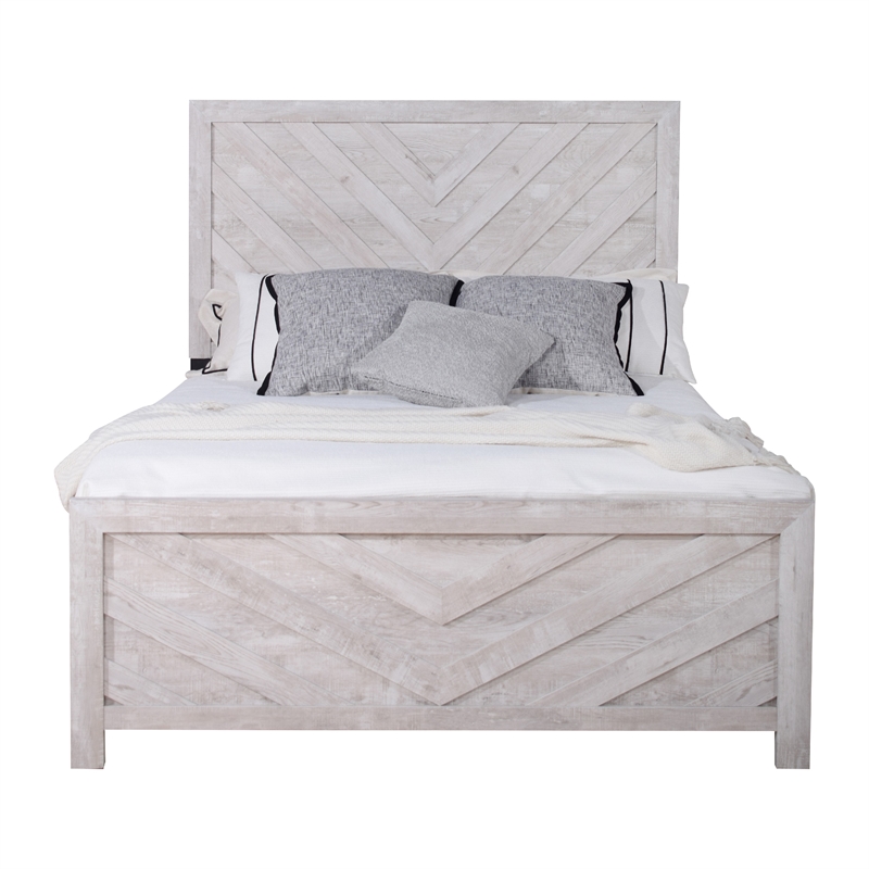 Bisca Queen Bed with Chevron Patterned Design- Driftwood Gray Finish
