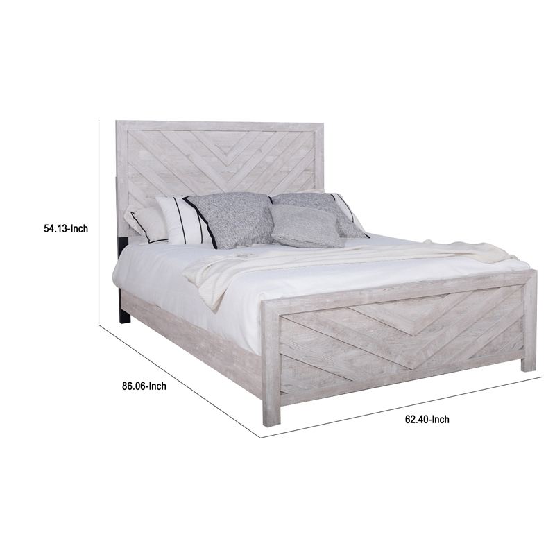 Bisca Queen Bed with Chevron Patterned Design- Driftwood Gray Finish