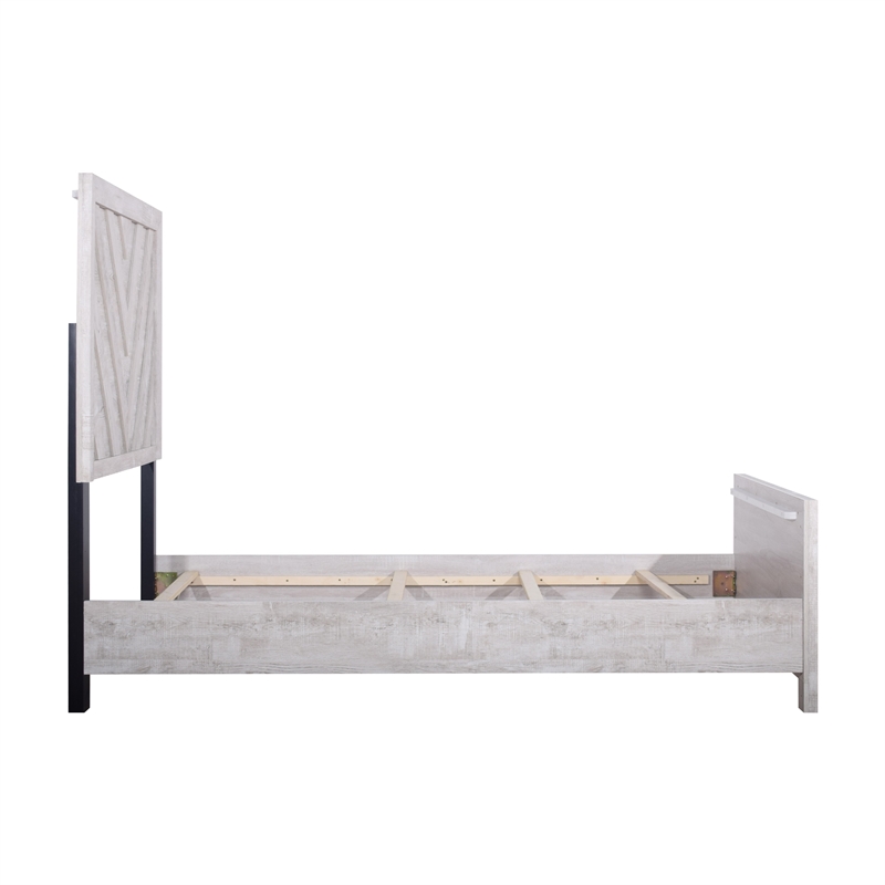 Bisca Twin Bed with Chevron Patterned Design- Driftwood Gray Finish
