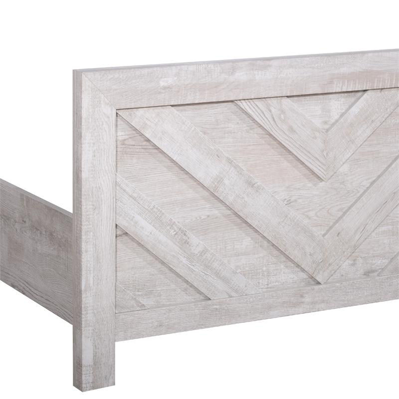 Bisca Twin Bed with Chevron Patterned Design- Driftwood Gray Finish