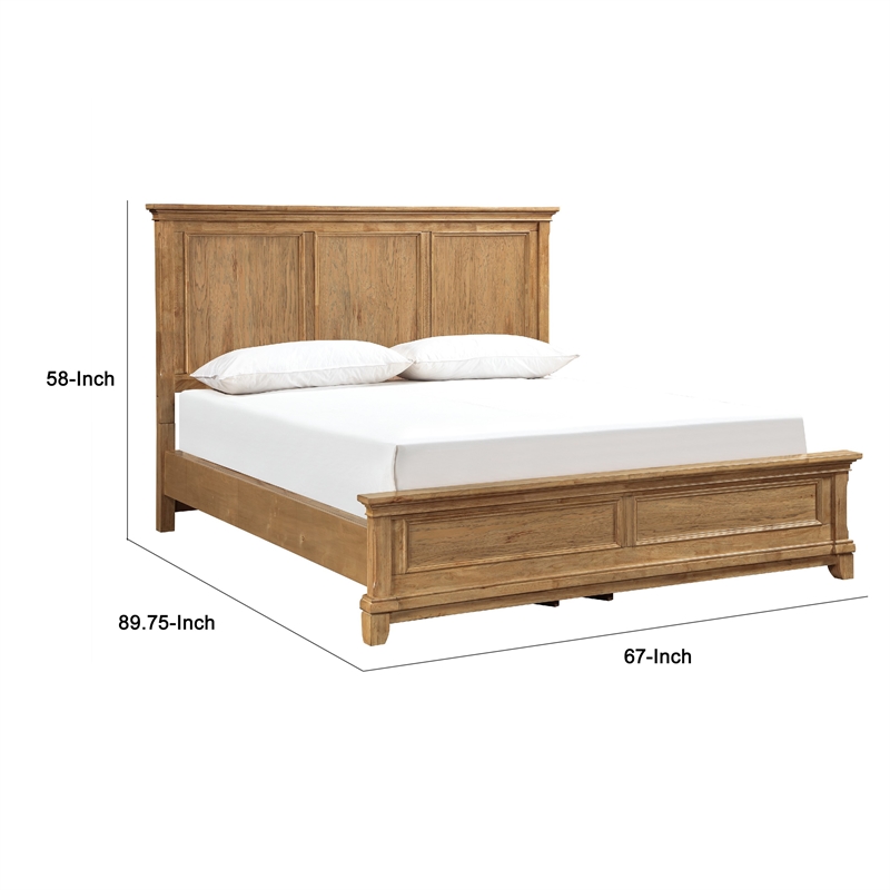 Seny Queen Bed- Rustic Design- Picture Frame Moldings- Honey Brown Wood