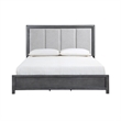 Odiy King Size Bed- Vertical Padded Gray Upholstery- LED Headboard