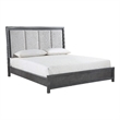 Odiy King Size Bed- Vertical Padded Gray Upholstery- LED Headboard