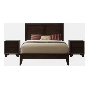 Queen Size Bedroom Set- Brown Finish- 3-Piece Set with Bed and Two Nightstands