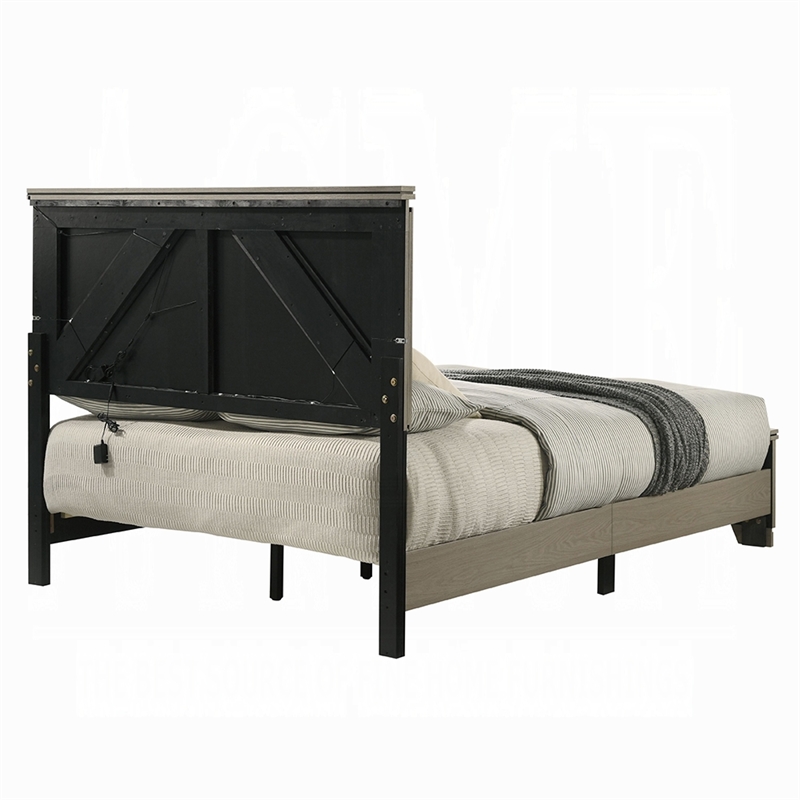 Queen Size Bedroom Set-Gray-Panel Headboard- 3-Piece Set-Bed-Two Nightstand