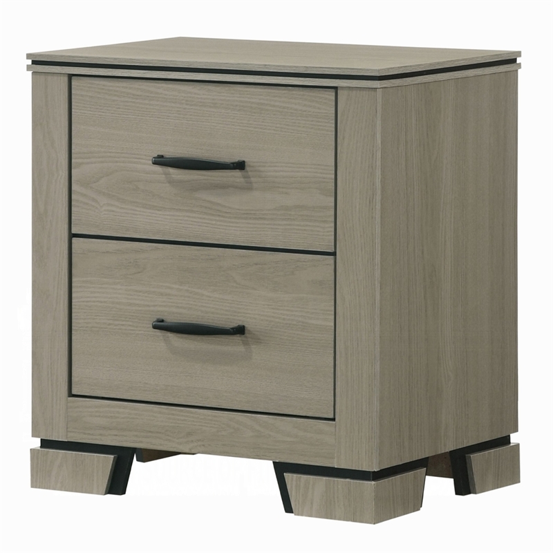 Queen Size Bedroom Set-Gray-Panel Headboard- 3-Piece Set-Bed-Two Nightstand