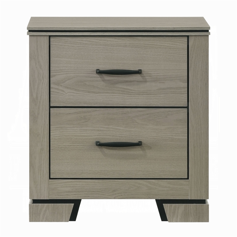 Queen Size Bedroom Set-Gray-Panel Headboard- 3-Piece Set-Bed-Two Nightstand