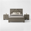 Queen Size Bedroom Set-Gray-Panel Headboard- 3-Piece Set-Bed-Two Nightstand