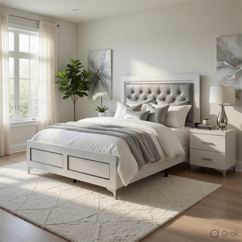 Queen Size Bedroom Set-White-Storage Bed with Drawers-2-Piece Set-Bed-Nightstand