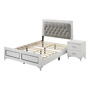 Queen Size Bedroom Set-White-Storage Bed with Drawers-2-Piece Set-Bed-Nightstand