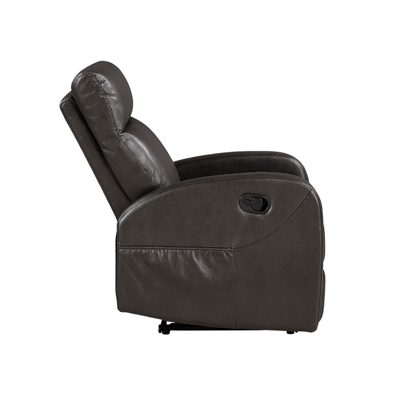 Mey Wall Hugger Manual Recliner Chair w Pocket- Dark Brown Faux Leather