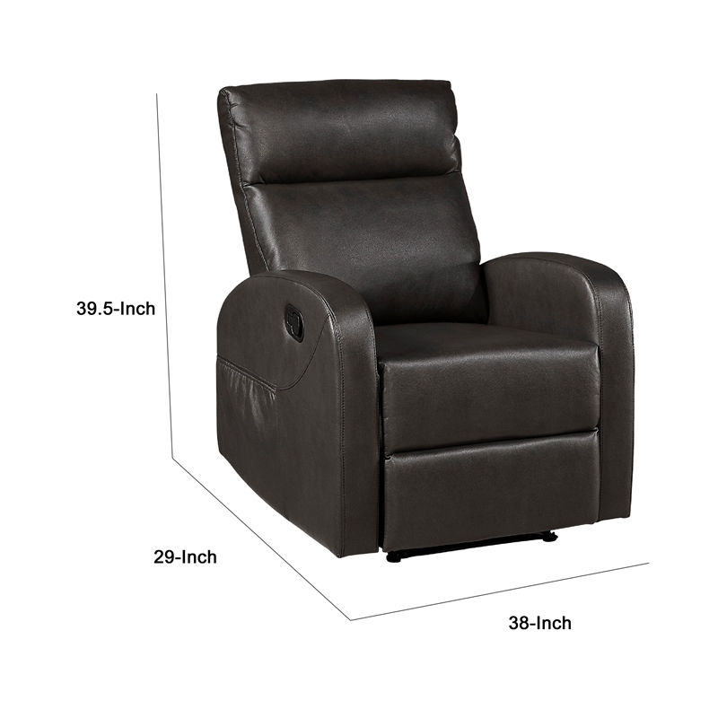 Mey Wall Hugger Manual Recliner Chair w Pocket- Dark Brown Faux Leather