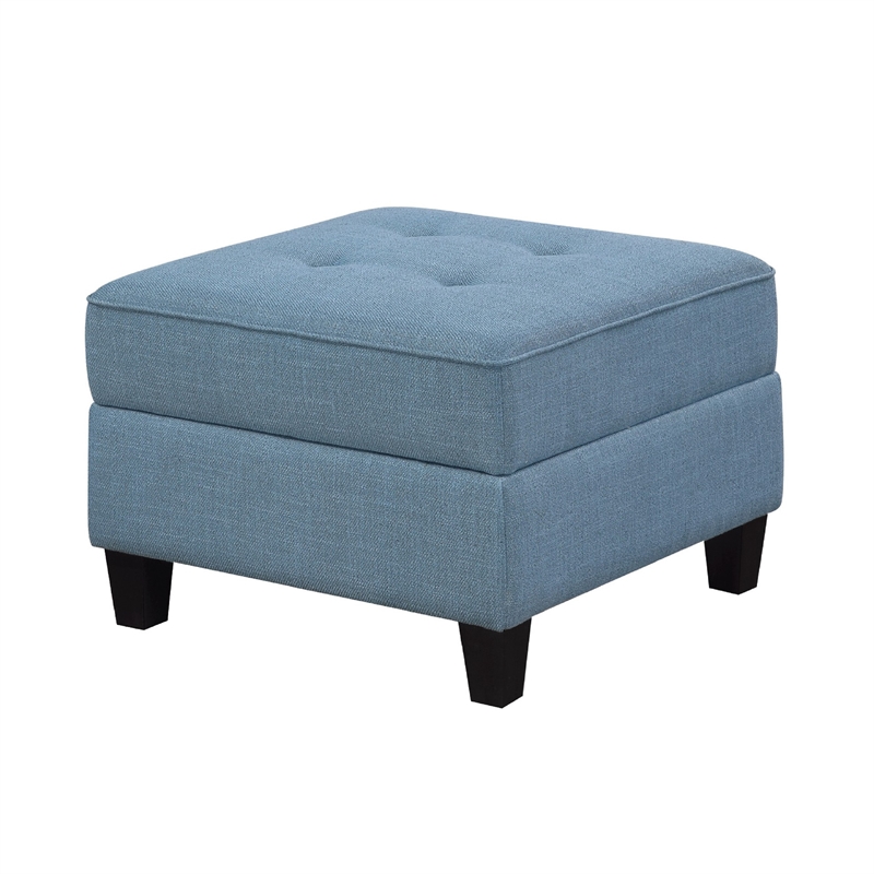 Gey Modular Storage Ottoman- Tufted Cushion- Blue Upholstery 26 Inch