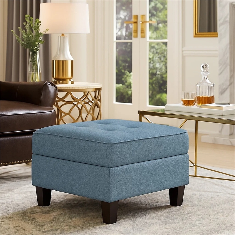 Gey Modular Storage Ottoman- Tufted Cushion- Blue Upholstery 26 Inch