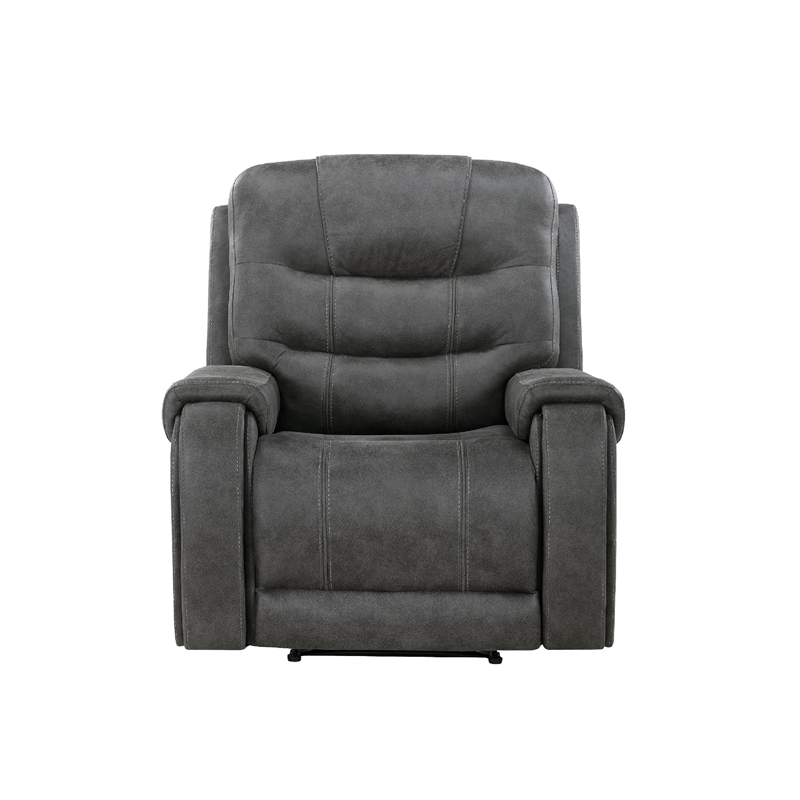 Oby Manual Reclining Chair- Panel Stitched Back- Dark Gray Microfiber