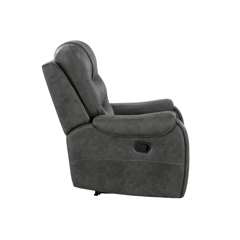 Oby Manual Reclining Chair- Panel Stitched Back- Dark Gray Microfiber