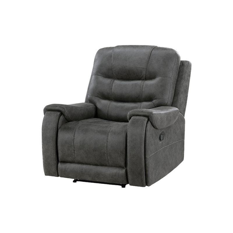 Oby Manual Reclining Chair- Panel Stitched Back- Dark Gray Microfiber