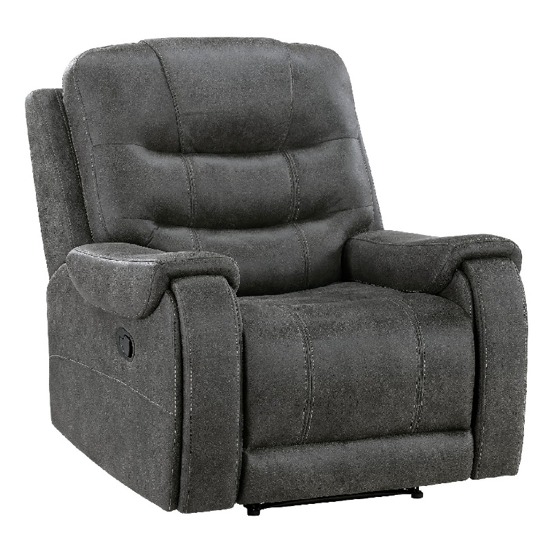 Oby Manual Reclining Chair- Panel Stitched Back- Dark Gray Microfiber