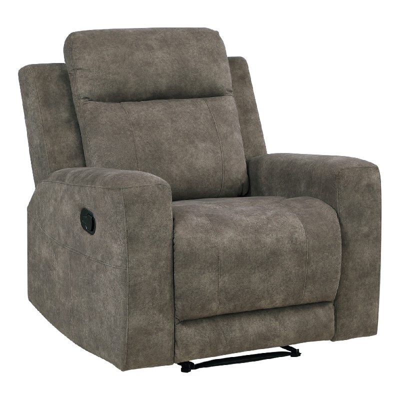 Diti Manual Pull Tab Reclining Chair- Brown Stain Resistant Microfiber