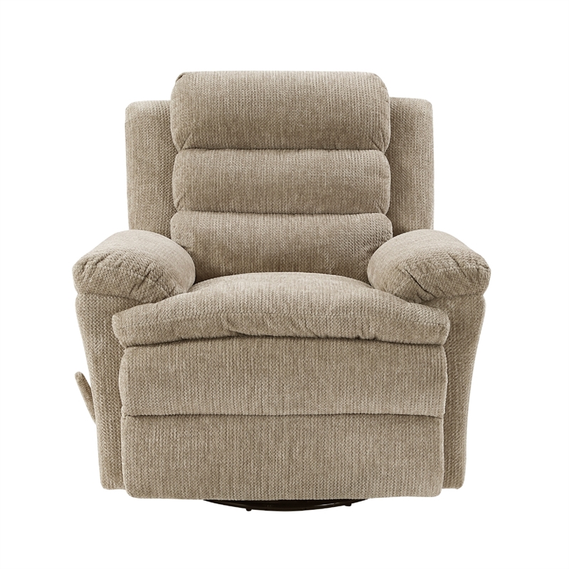 Oxy Swivel Manual Reclining Chair- Foam Pillow Arms- Brown Microfiber