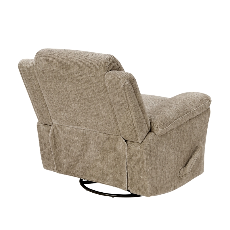 Oxy Swivel Manual Reclining Chair- Foam Pillow Arms- Brown Microfiber