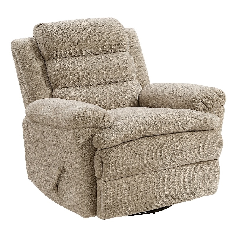 Oxy Swivel Manual Reclining Chair- Foam Pillow Arms- Brown Microfiber
