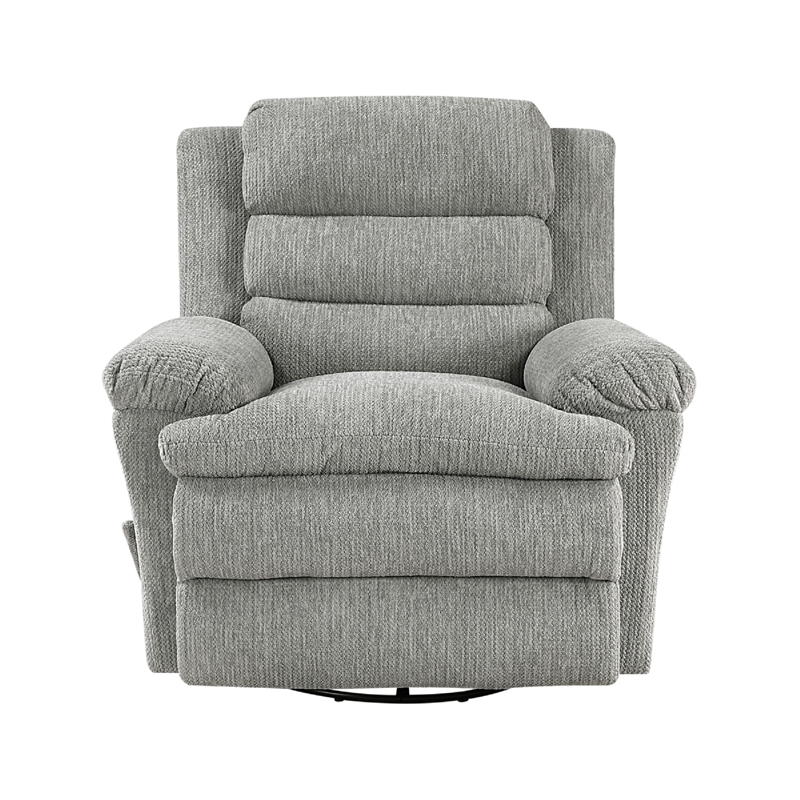 Oxy Swivel Manual Reclining Chair- Foam Pillow Arms- Gray Microfiber