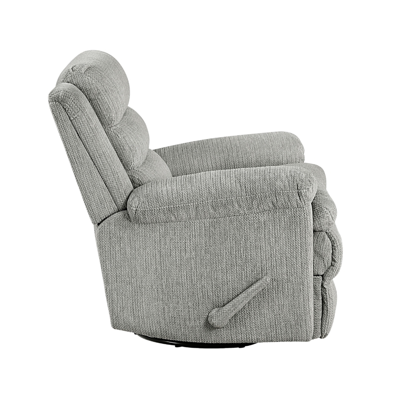 Oxy Swivel Manual Reclining Chair- Foam Pillow Arms- Gray Microfiber