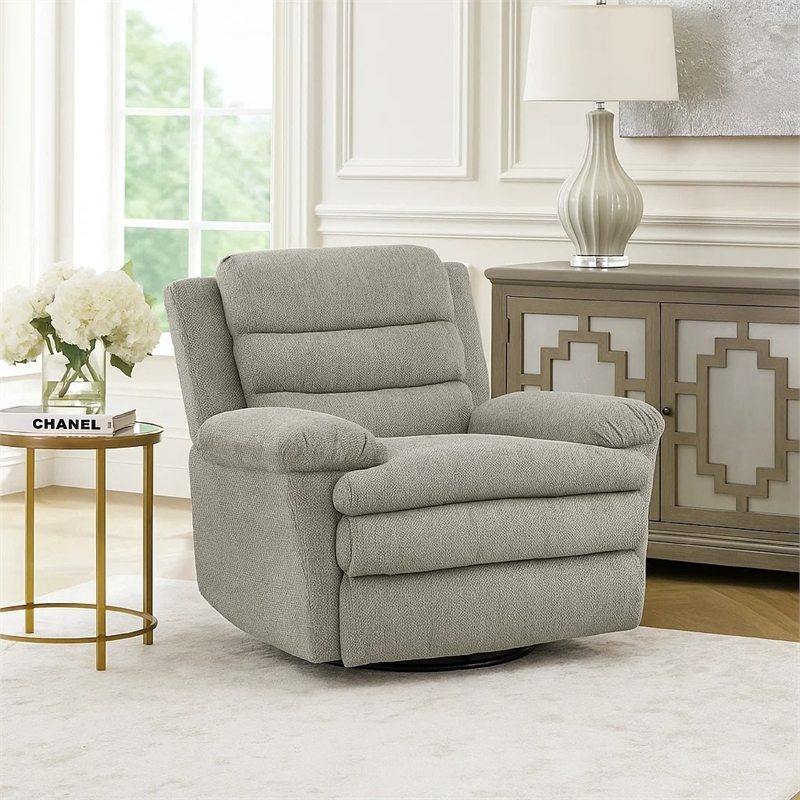 Oxy Swivel Manual Reclining Chair- Foam Pillow Arms- Gray Microfiber