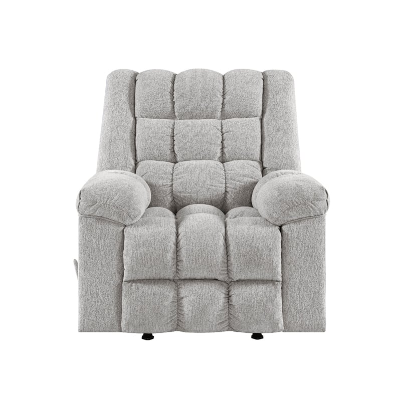 Winy Manual Rocker Reclining Chair- Pillow Grid Tufted Gray Chenille