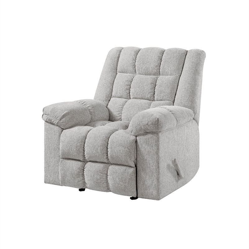 Winy Manual Rocker Reclining Chair- Pillow Grid Tufted Gray Chenille