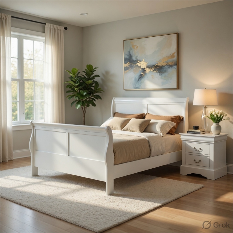 Benjara 2-Piece White Wood Queen Size Bedroom Set with Bed and Nightstands