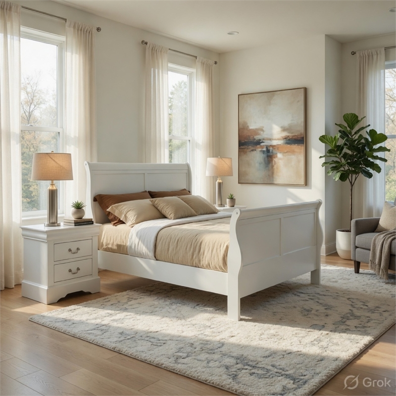 Benjara 2-Piece White Wood Queen Size Bedroom Set with Bed and Nightstands