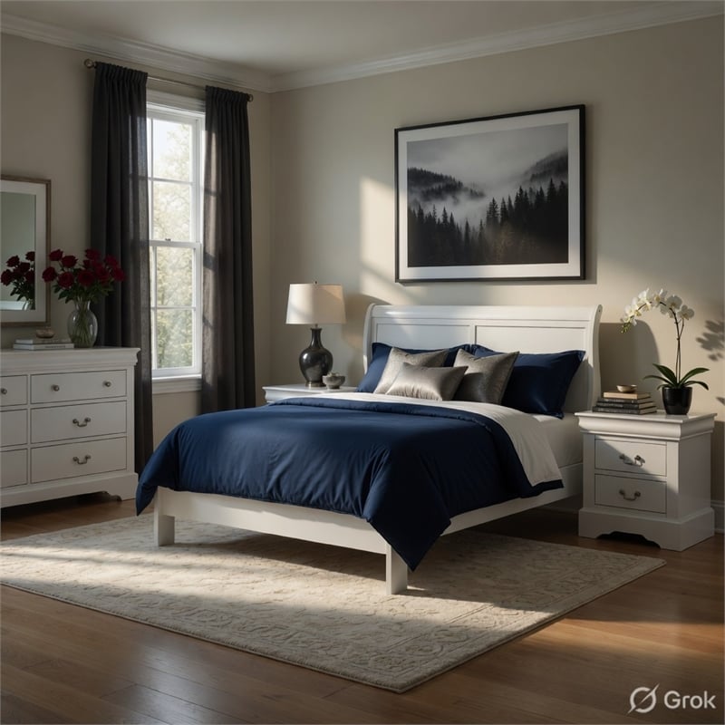 Full Size Bedroom Set- White Finish- 2-Piece Set with Bed and 1 Nightstand