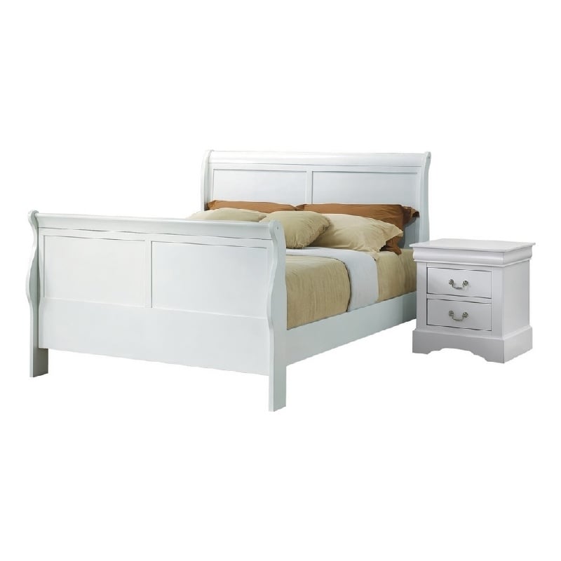 Full Size Bedroom Set- White Finish- 2-Piece Set with Bed and 1 Nightstand