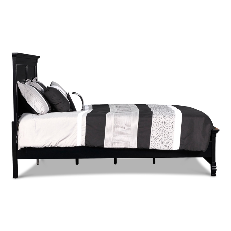 Umi King Size Bed- Solid Wood Panel Headboard- Farmhouse Black