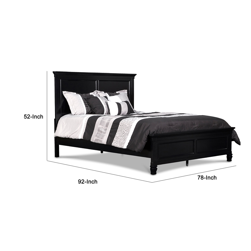 Umi King Size Bed- Solid Wood Panel Headboard- Farmhouse Black