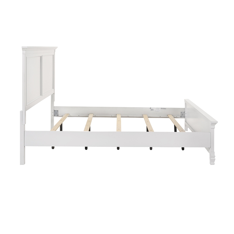 Umi King Size Bed- Solid Wood Panel Headboard- Farmhouse White