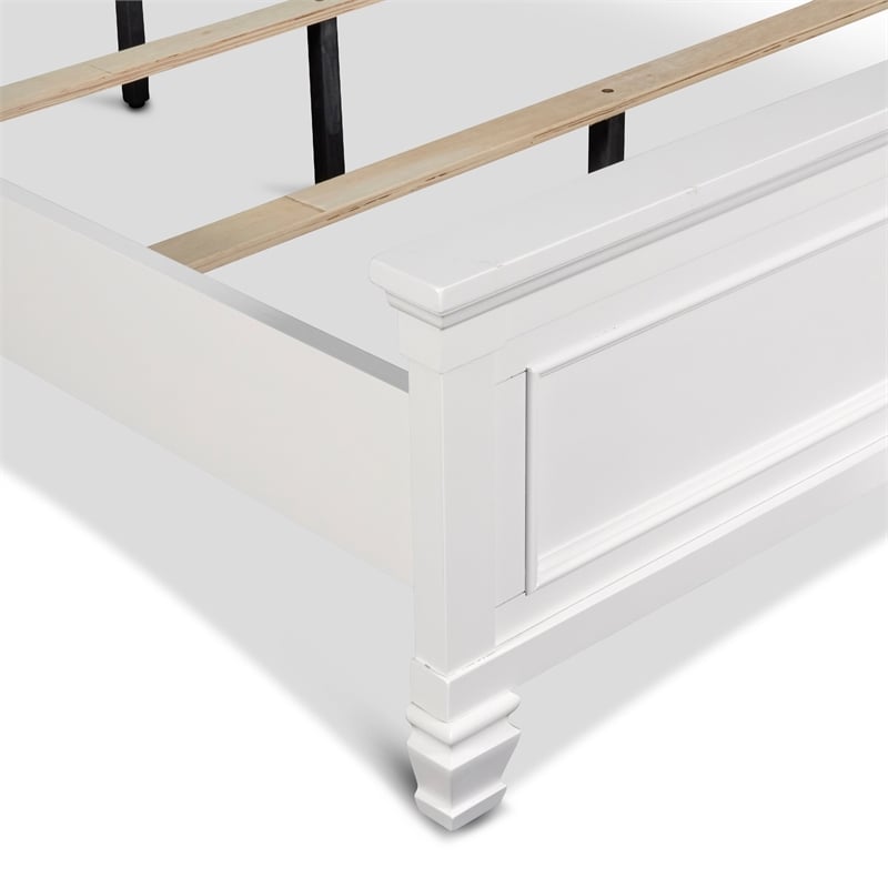 Umi King Size Bed- Solid Wood Panel Headboard- Farmhouse White