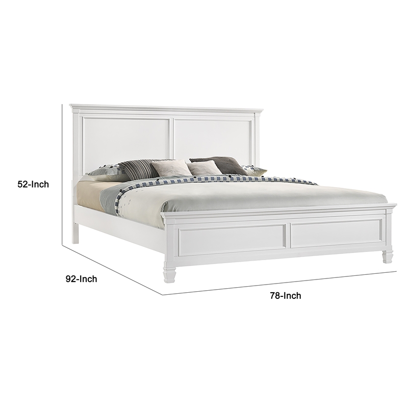 Umi King Size Bed- Solid Wood Panel Headboard- Farmhouse White