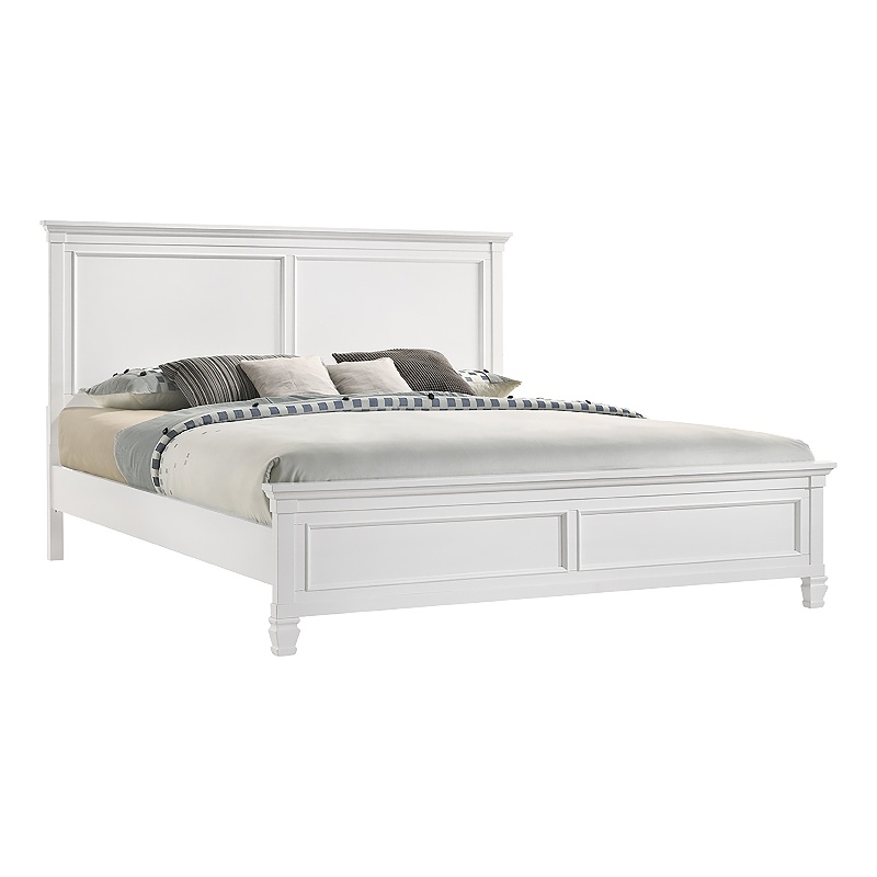Umi King Size Bed- Solid Wood Panel Headboard- Farmhouse White