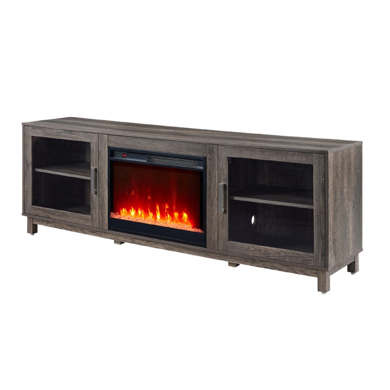 Sumi TV Stand Cabinet- Electric Fireplace Heater- Glass Doors- 70 Inch Gray