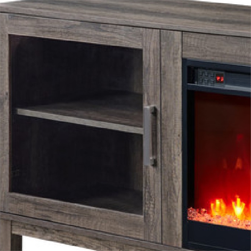 Sumi TV Stand Cabinet- Electric Fireplace Heater- Glass Doors- 70 Inch Gray