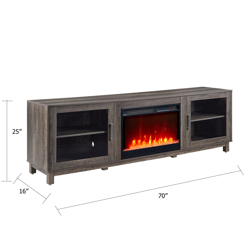 Sumi TV Stand Cabinet- Electric Fireplace Heater- Glass Doors- 70 Inch Gray